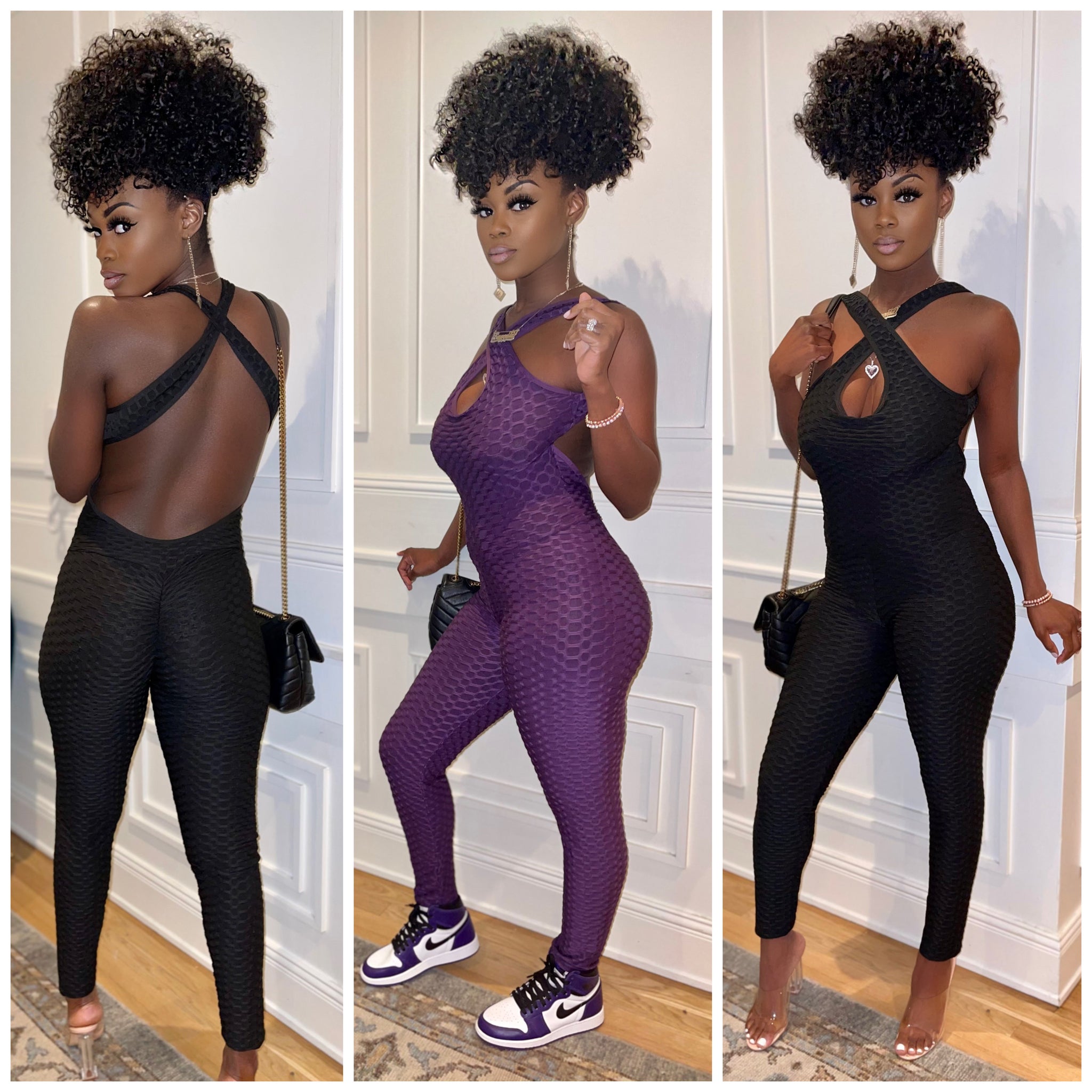Work Out With Me (Jumpsuit) Black/Purple